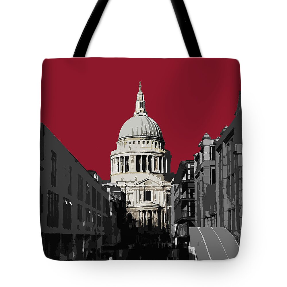 Eye Tote Bag featuring the mixed media Saint Pauls - Blazing RED by Big Fat Arts