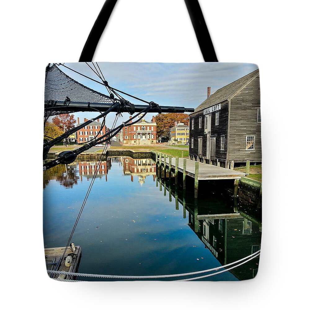 Derby Wharf Tote Bag featuring the photograph Salem maritime historic site by Jeff Folger