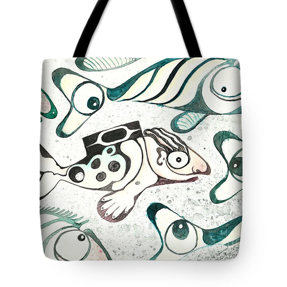 Watercolor Tote Bag featuring the painting Salmon Boy The Swimmer by Melinda Dare Benfield