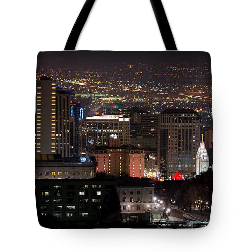 Salt Lake City Tote Bag featuring the photograph Salt Lake City Lights by Dustin LeFevre