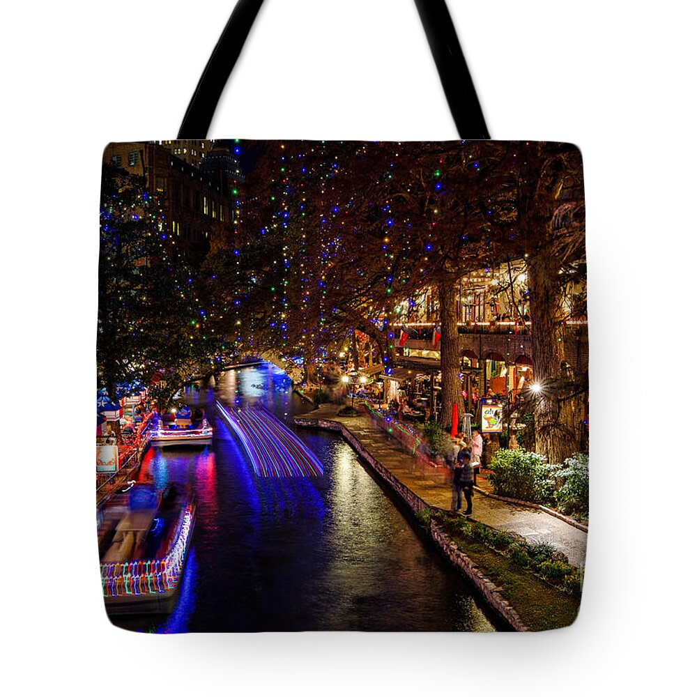 San Tote Bag featuring the photograph San Antonio Riverwalk during Christmas by Silvio Ligutti