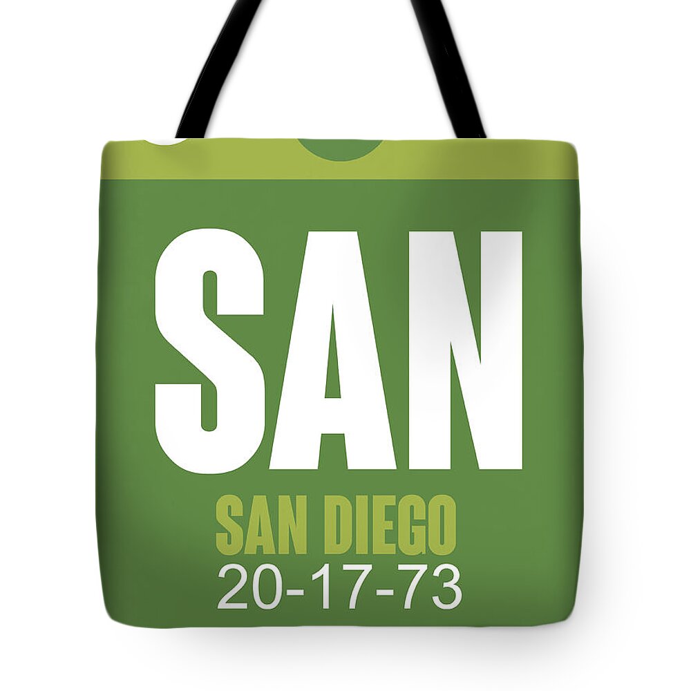 San Diego Tote Bag featuring the digital art San Diego Airport Poster 2 by Naxart Studio