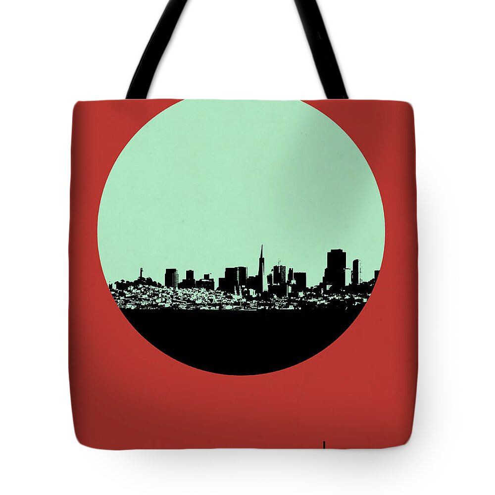 San Francisco Tote Bag featuring the digital art San Francisco Circle Poster 1 by Naxart Studio