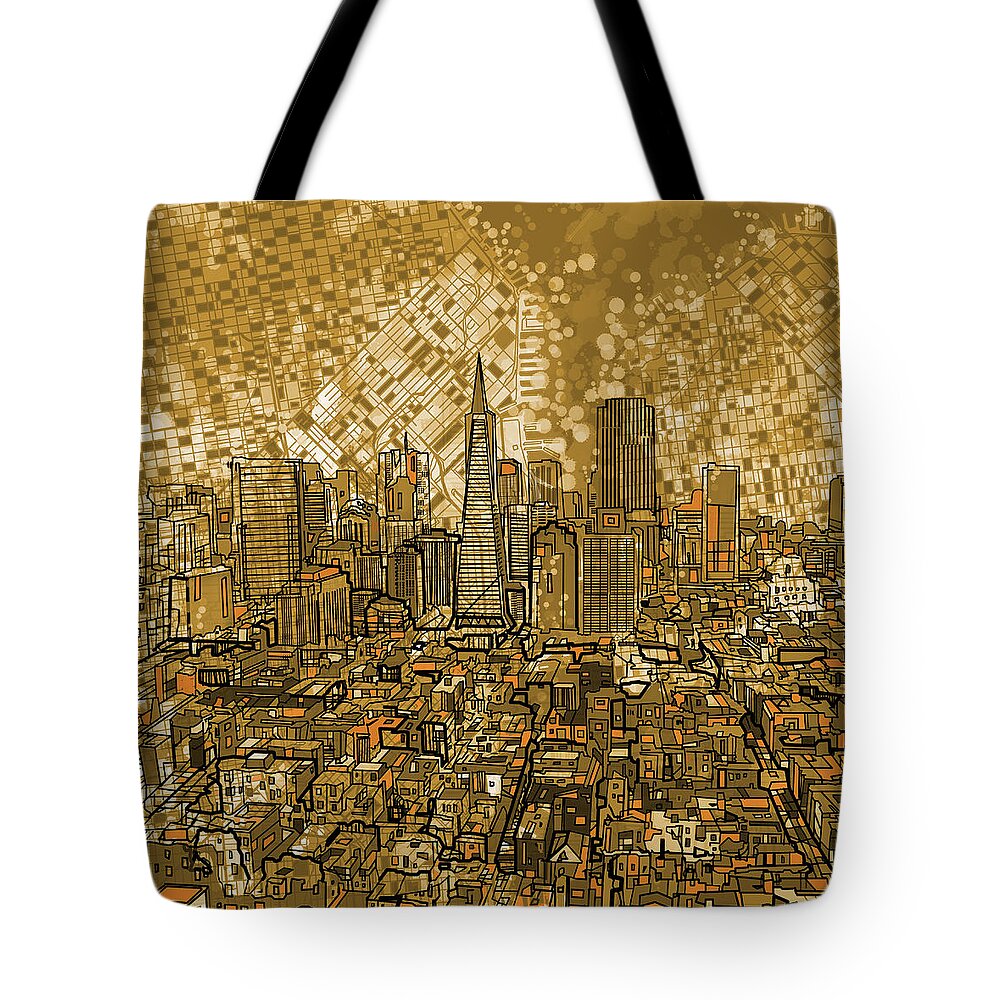 San Francisco Map Tote Bag featuring the painting San Francisco Cityscape by Bekim M