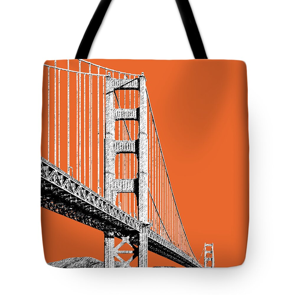 Architecture Tote Bag featuring the digital art San Francisco Skyline Golden Gate Bridge 2 - Coral by DB Artist