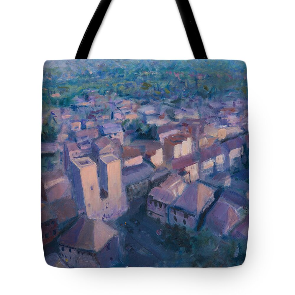 Italy Tote Bag featuring the painting San Gimignano by Marco Busoni