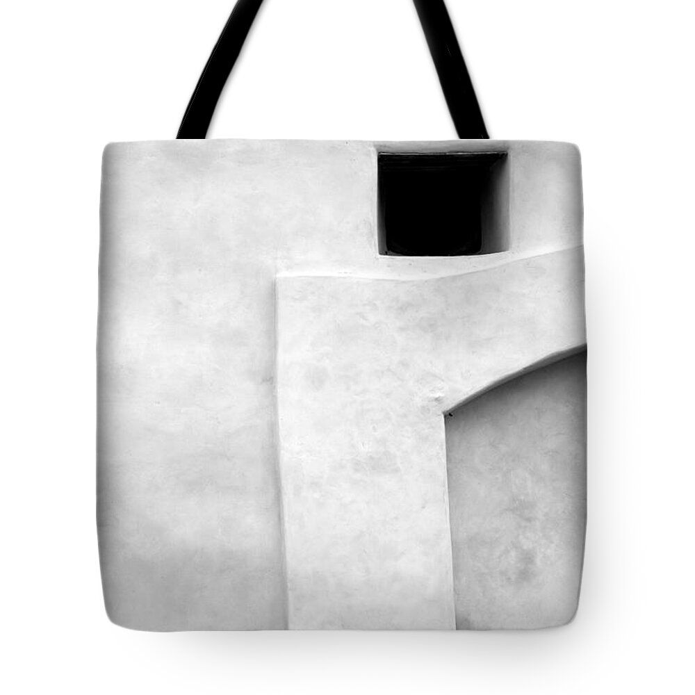 Mission San Juan Tote Bag featuring the photograph San Juan Wall Abstract 1 BW by Mary Bedy