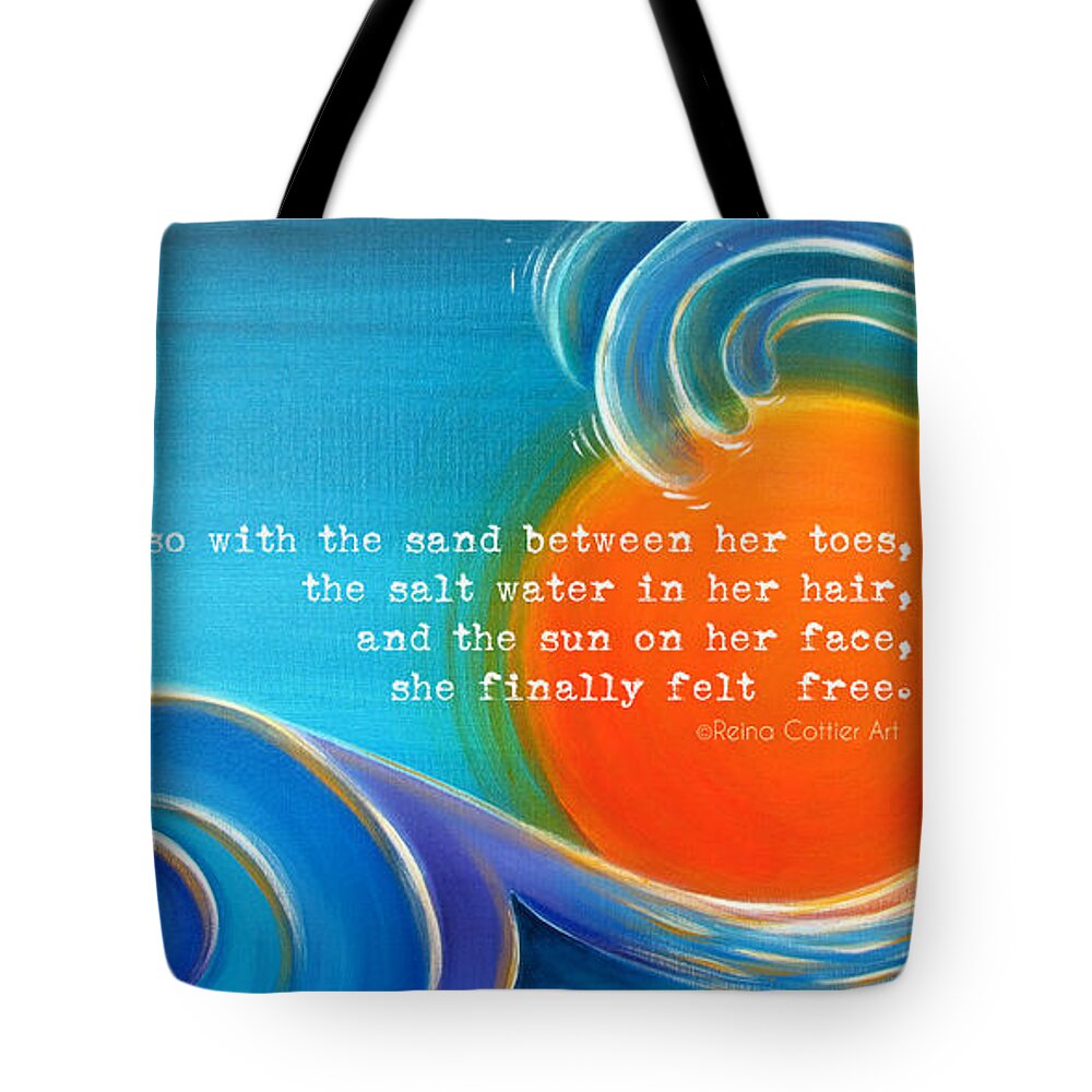 Sand Tote Bag featuring the painting Sand Salt Sun by Reina Cottier