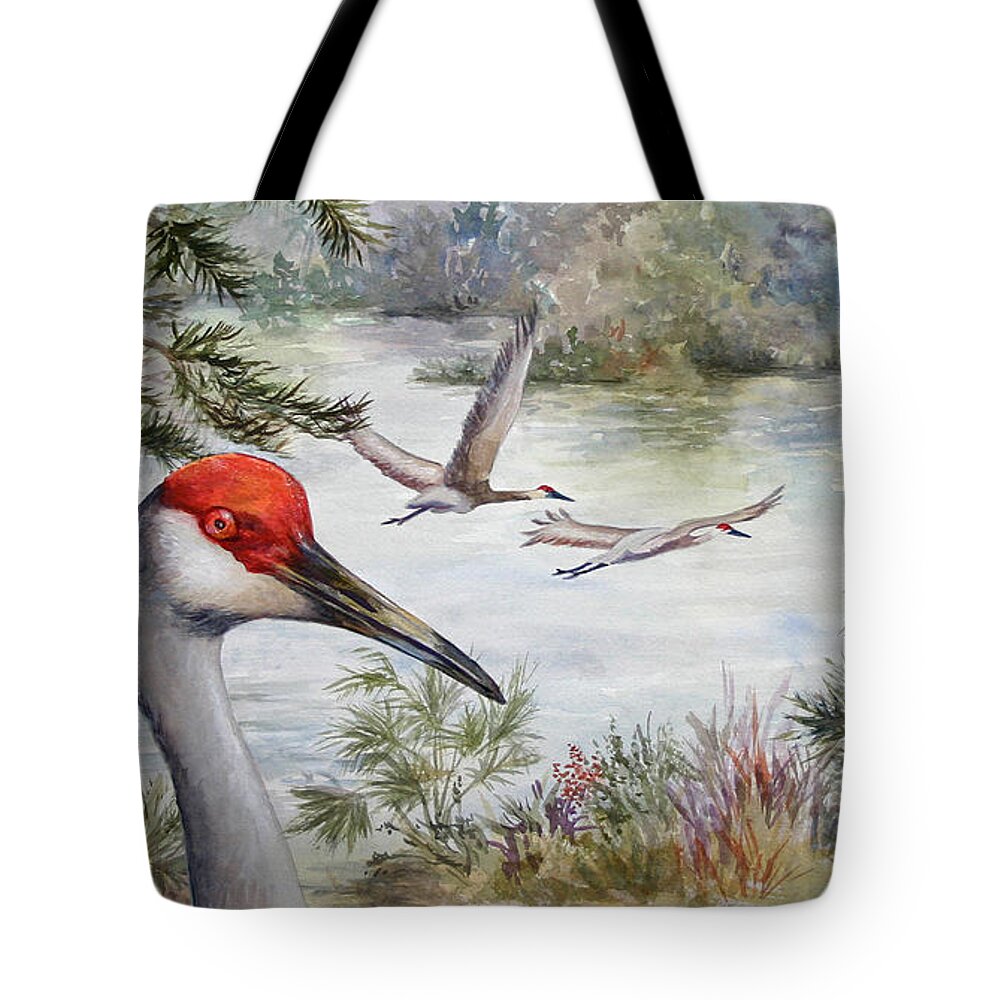Sandhill Tote Bag featuring the painting Sandhill View by Roxanne Tobaison