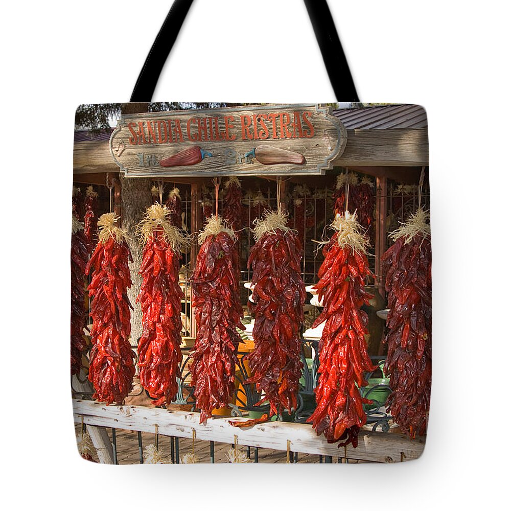 Pepper Tote Bag featuring the photograph Sandia Chile Ristras by Richard and Ellen Thane