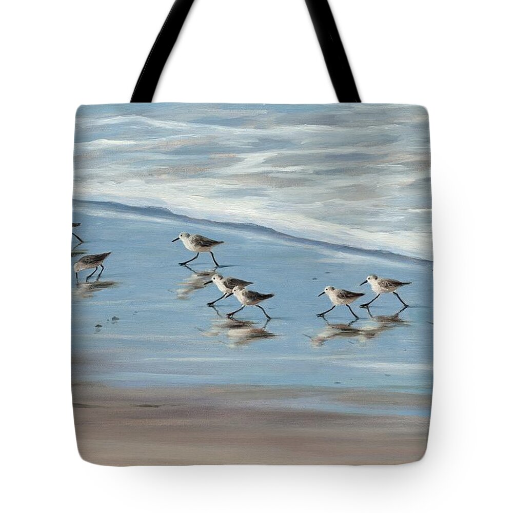  Sandpipers Tote Bag featuring the painting Sandpipers by Tina Obrien