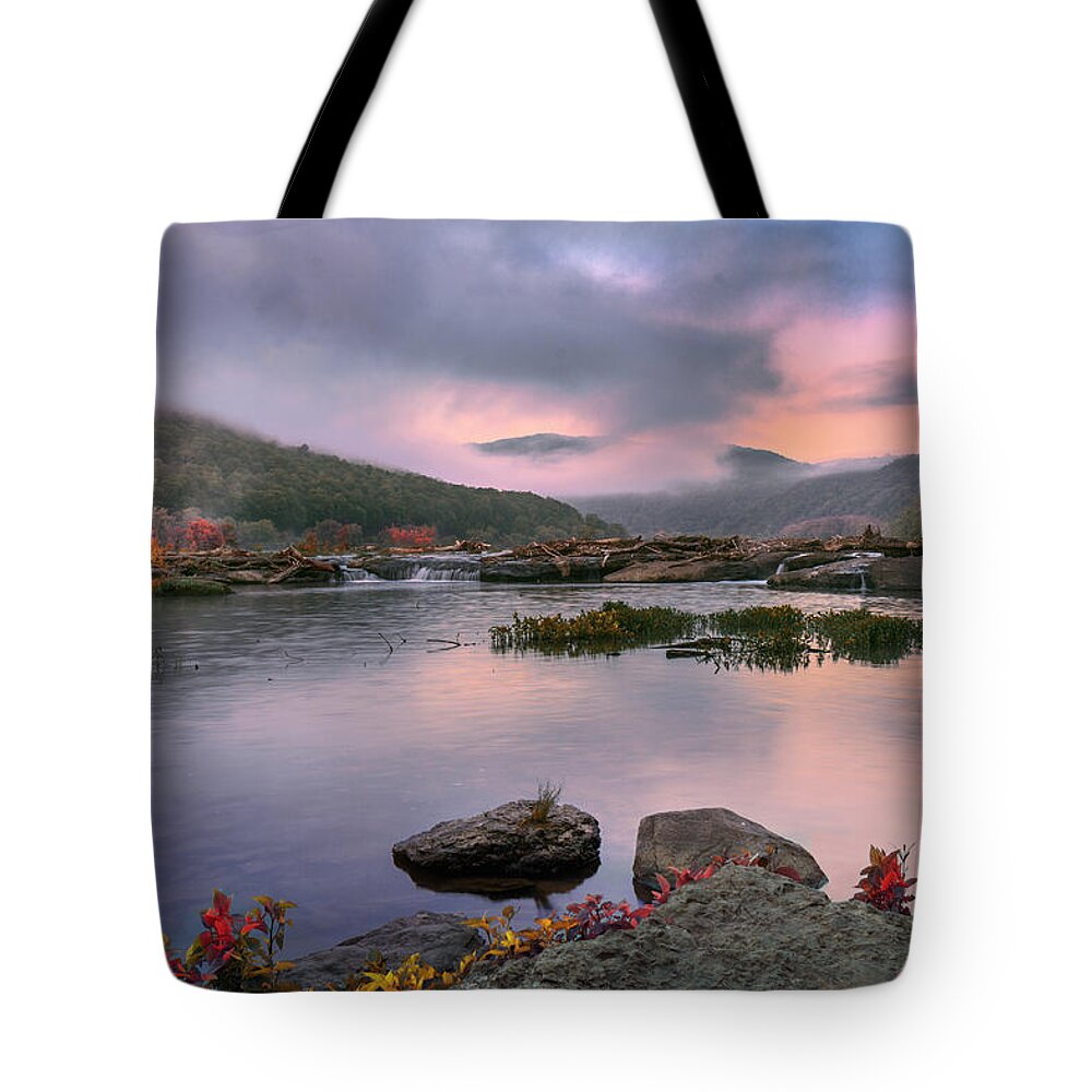 Sandstone Falls Tote Bag featuring the digital art Sandstone Falls at Dawn by Mary Almond
