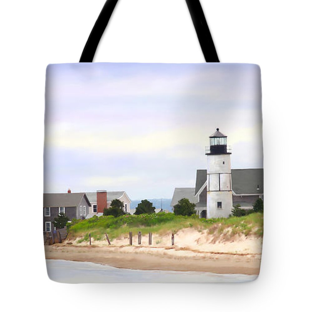 Digital Painting Tote Bag featuring the painting Sandy Neck Lighthouse by Michelle Constantine