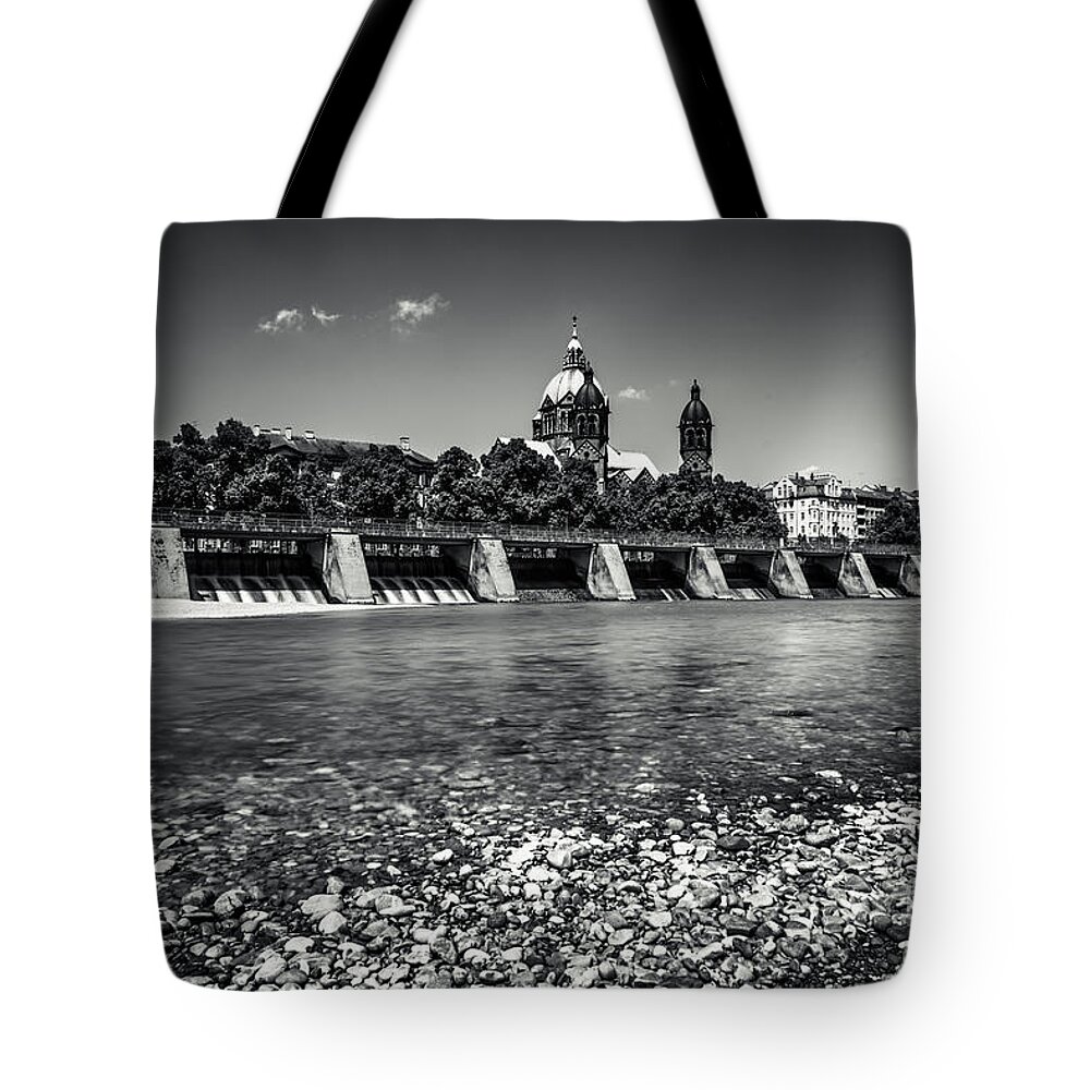 Sankt Lukas Kirche Tote Bag featuring the photograph Sankt Lukas Church at the Isar by Hannes Cmarits