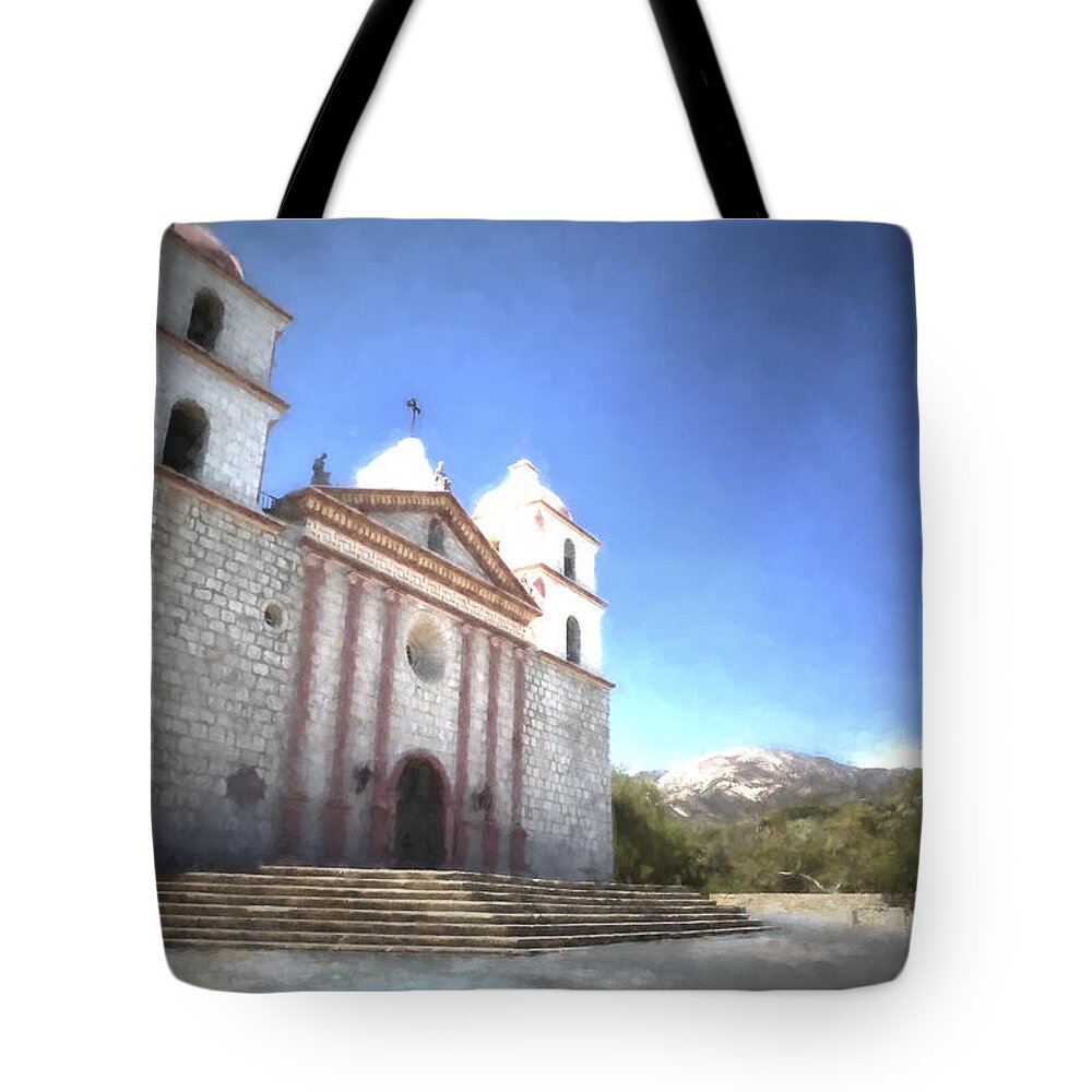 Mission Tote Bag featuring the photograph Santa Barbara Mission by Belinda Greb