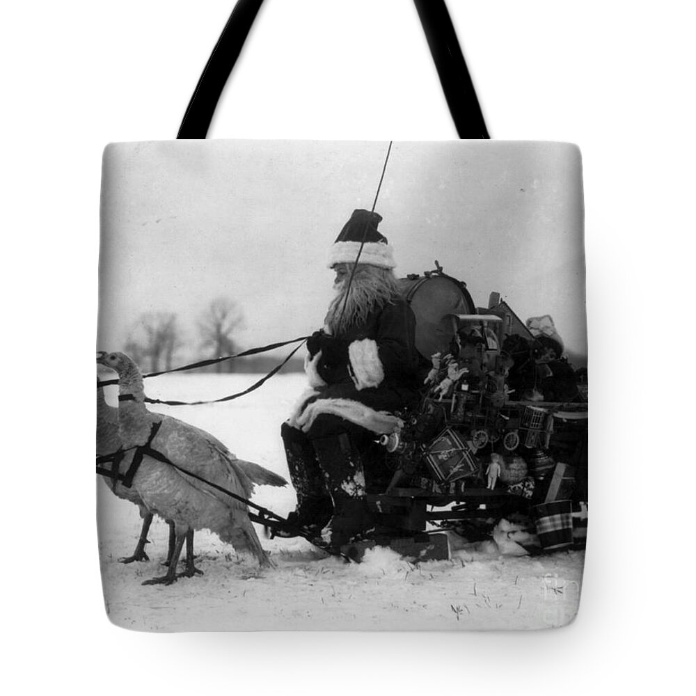 History Tote Bag featuring the photograph Santa Claus And Sled Drawn By White by Photo Researchers
