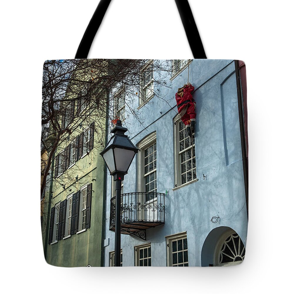 Rainbow Row Tote Bag featuring the photograph Santa Making Delivery by Dale Powell