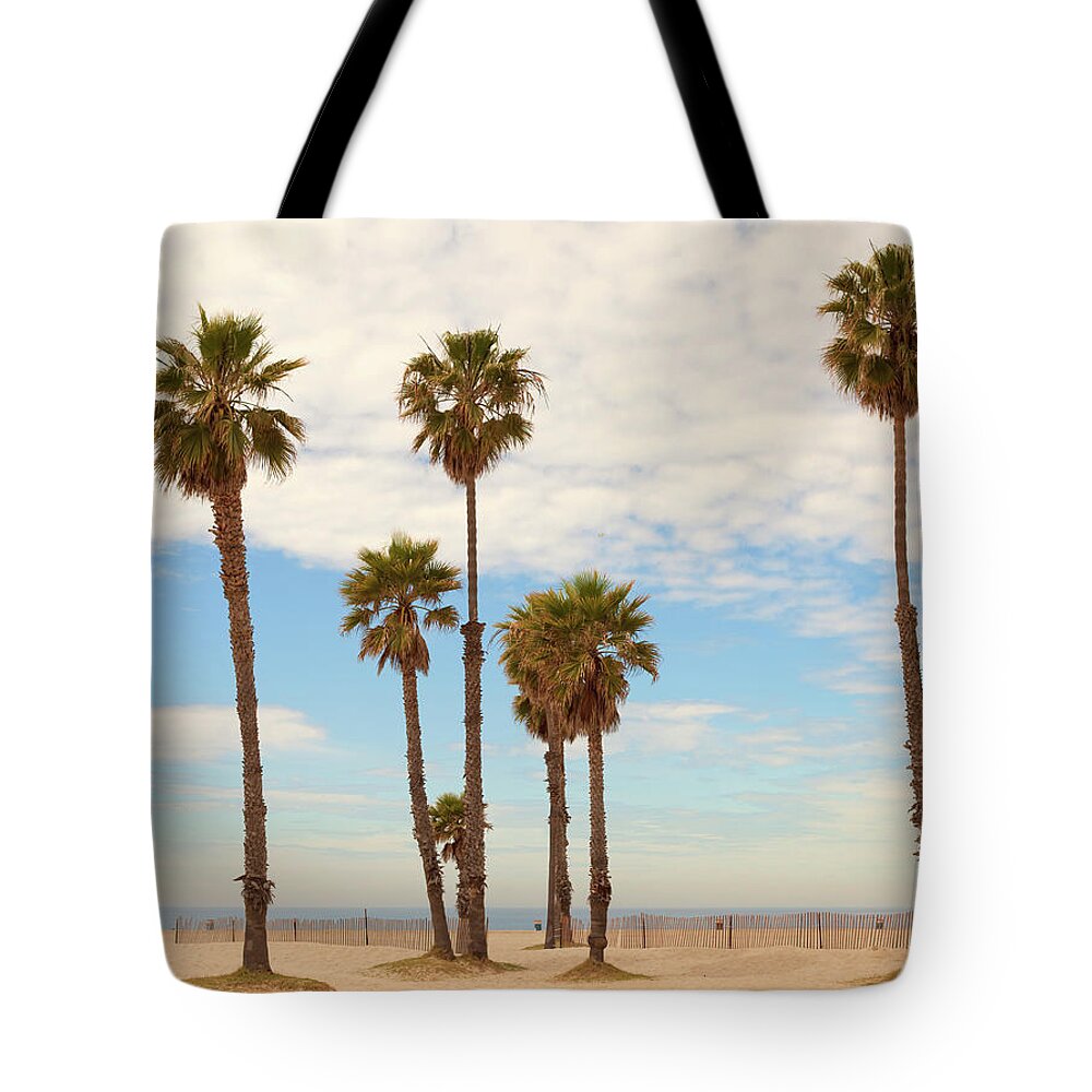 Seascape Tote Bag featuring the photograph Santa Monica Beach by Stellalevi