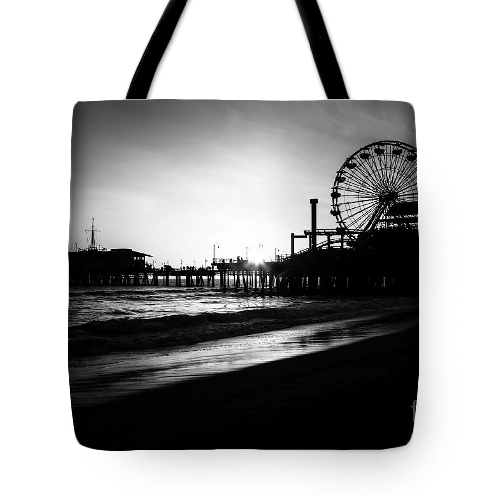America Tote Bag featuring the photograph Santa Monica Pier in Black and White by Paul Velgos