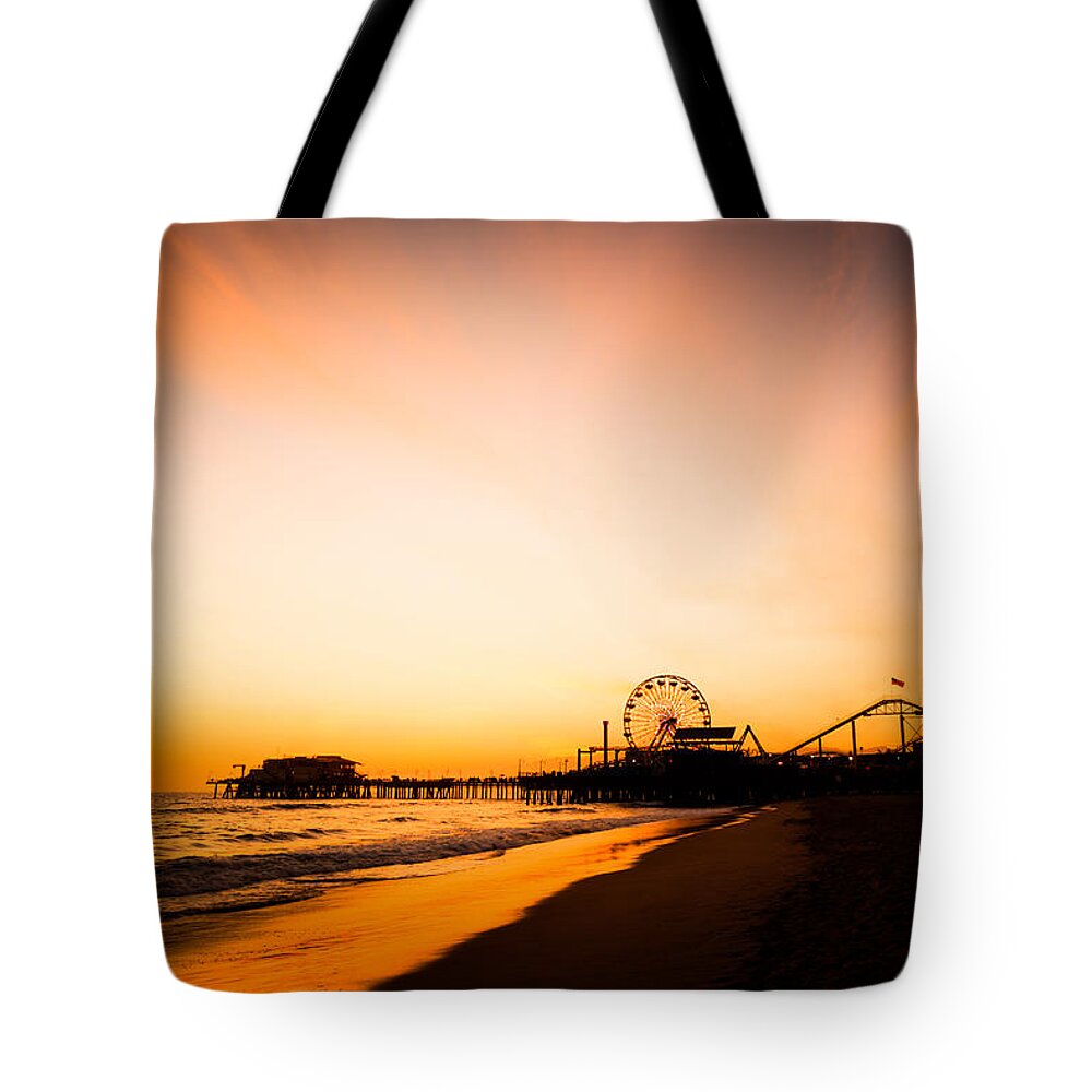 America Tote Bag featuring the photograph Santa Monica Pier Sunset Southern California by Paul Velgos
