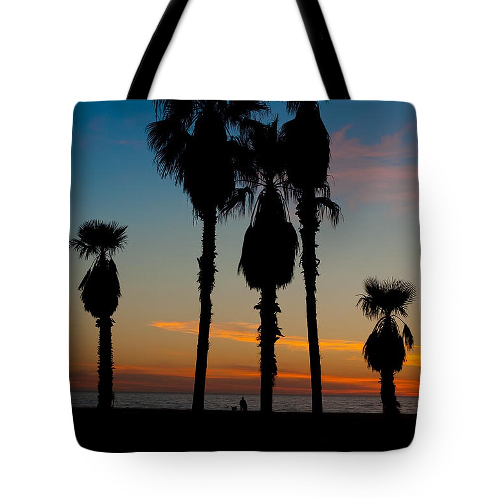 Palm Tote Bag featuring the photograph Santa Monica Sunset by David Smith