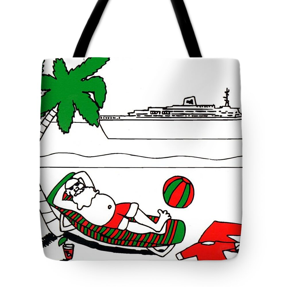 Santa Tote Bag featuring the painting Santa On Vacation by Genevieve Esson