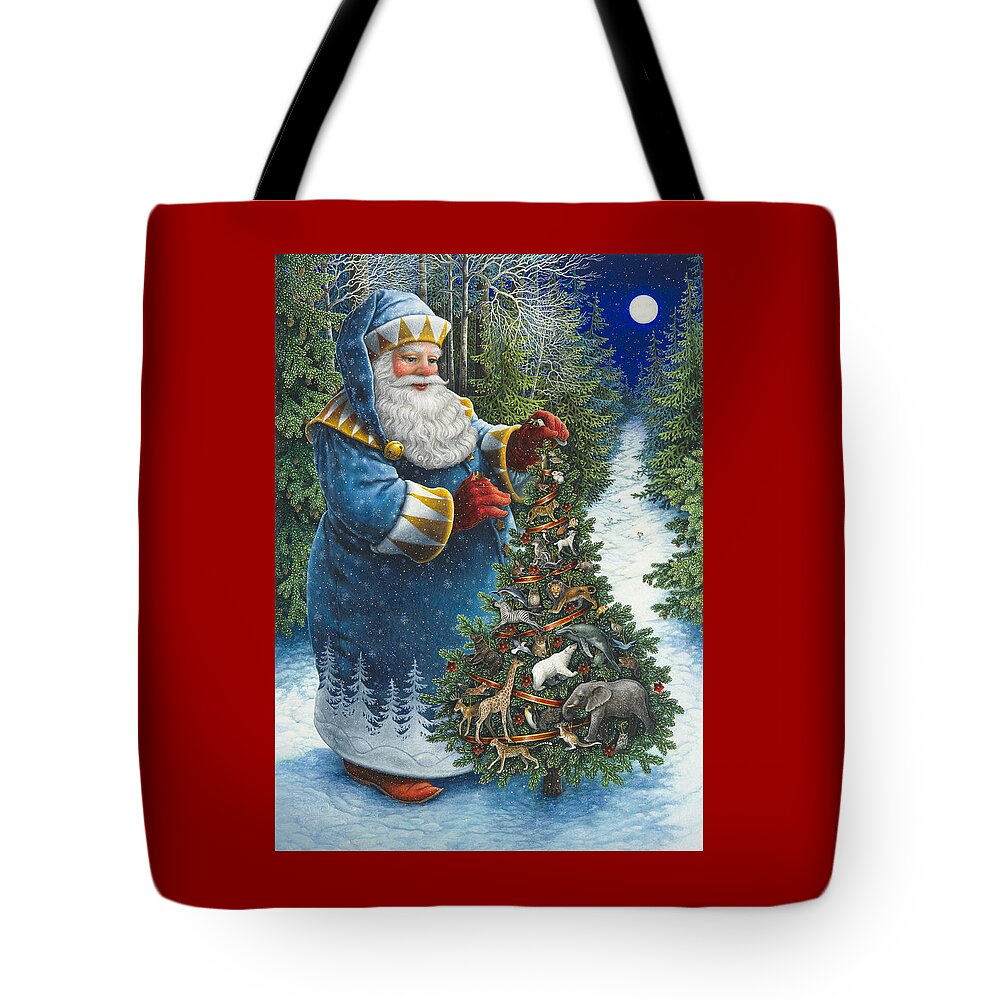 Santa Claus Tote Bag featuring the painting Santa's Christmas Tree by Lynn Bywaters