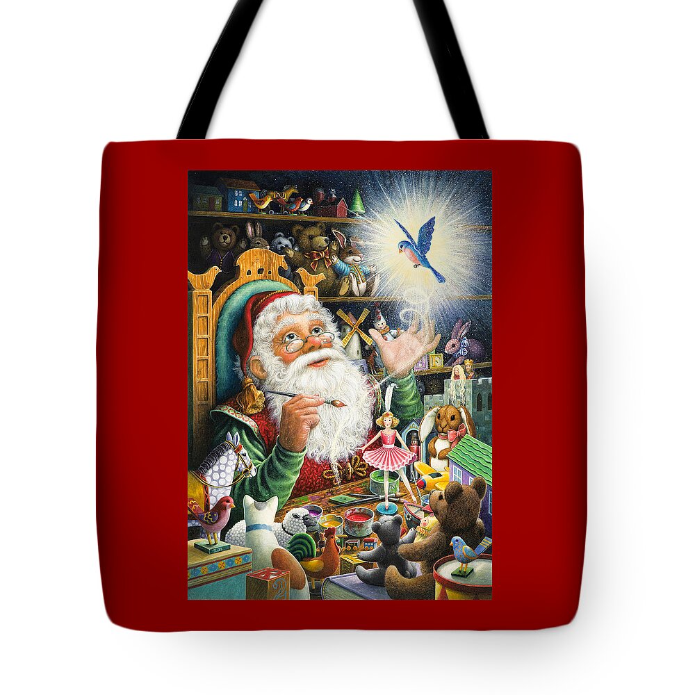 Santa Claus Tote Bag featuring the painting Santa's Workshop by Lynn Bywaters