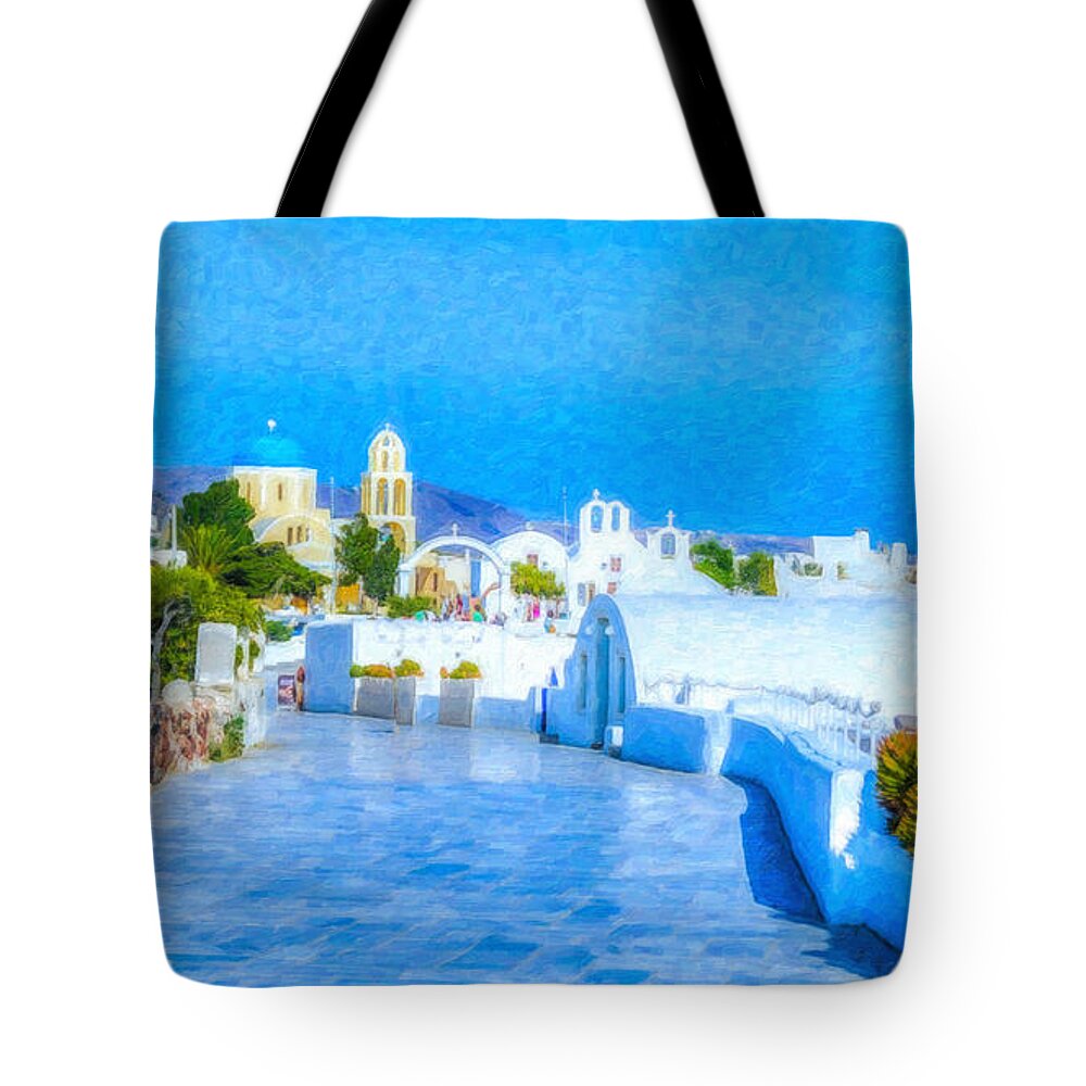 Oia Tote Bag featuring the painting Santorini Grk4120 by Dean Wittle