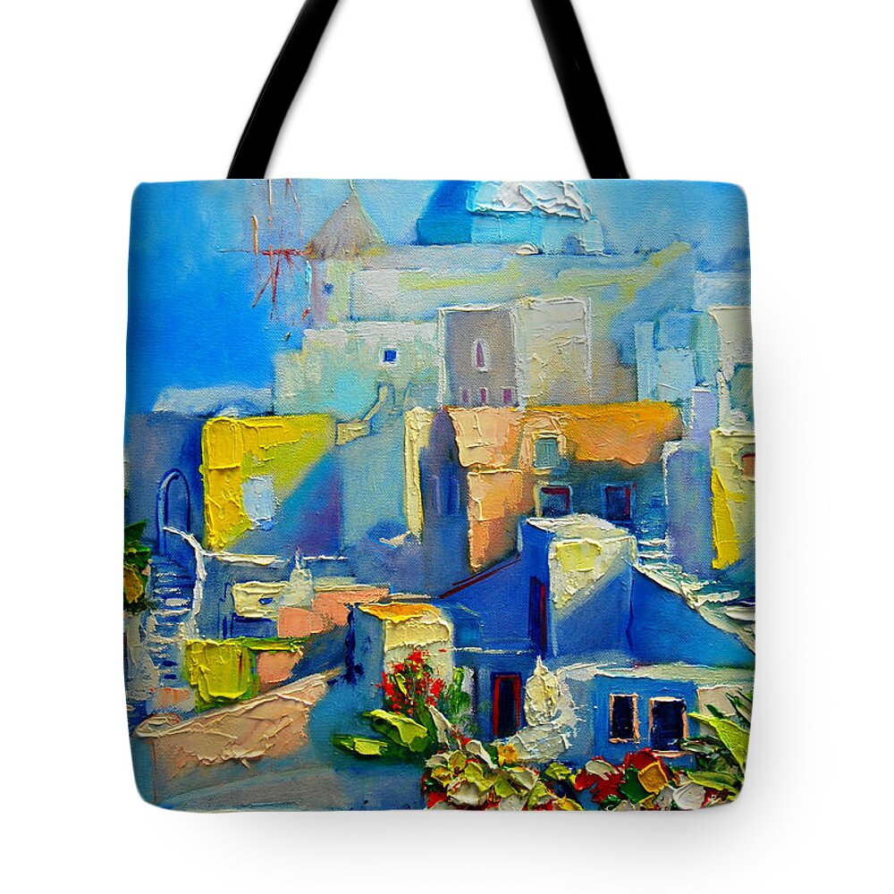Santorini Tote Bag featuring the painting Santorini Light by Ana Maria Edulescu