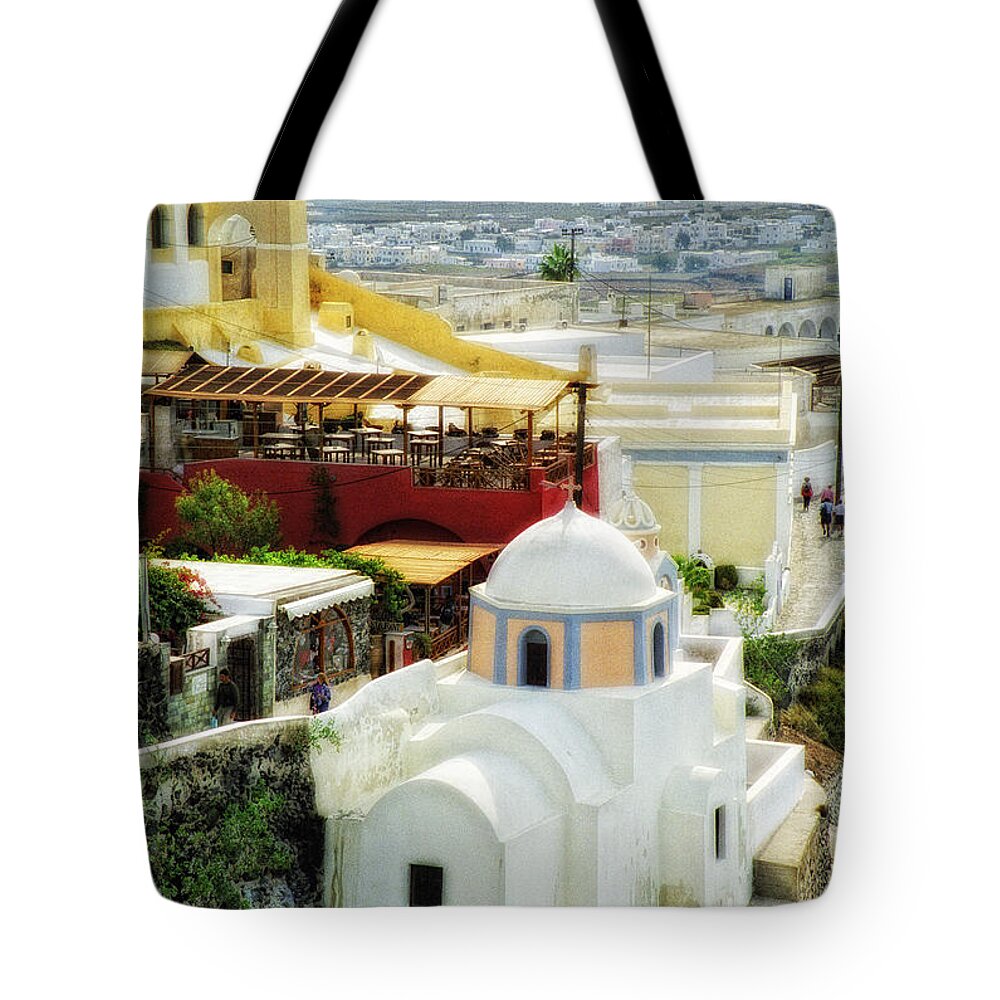 Timothy Hacker Tote Bag featuring the photograph Santorini Overlook by Timothy Hacker