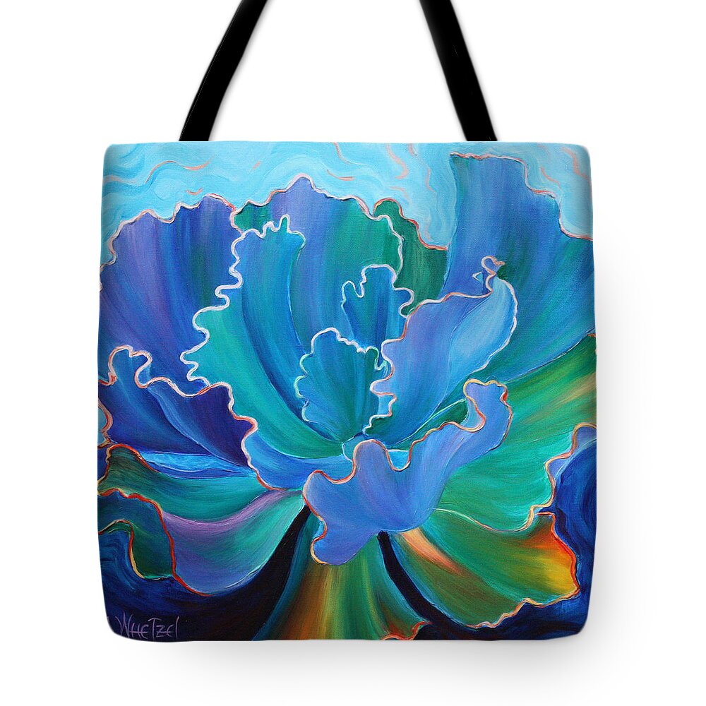 Succulent Tote Bag featuring the painting Sapphire Solitaire by Sandi Whetzel