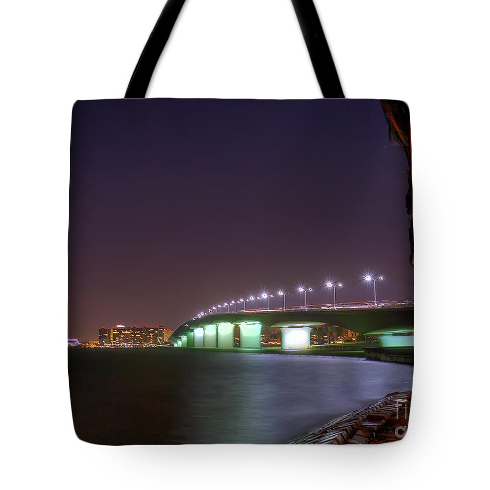 Fl Tote Bag featuring the photograph Sarasota Skyline at Night by Sue Karski