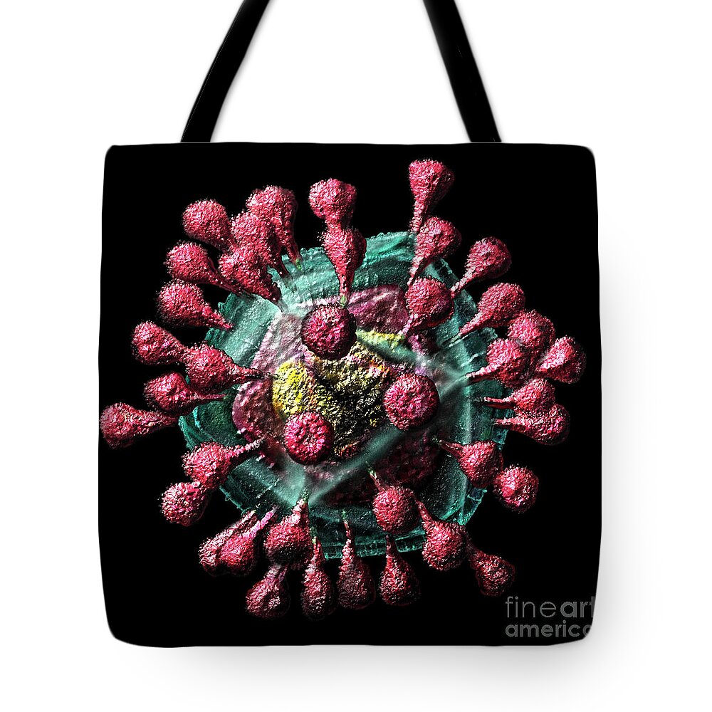 Airborne Tote Bag featuring the digital art SARS-like Coronavirus #1 by Russell Kightley
