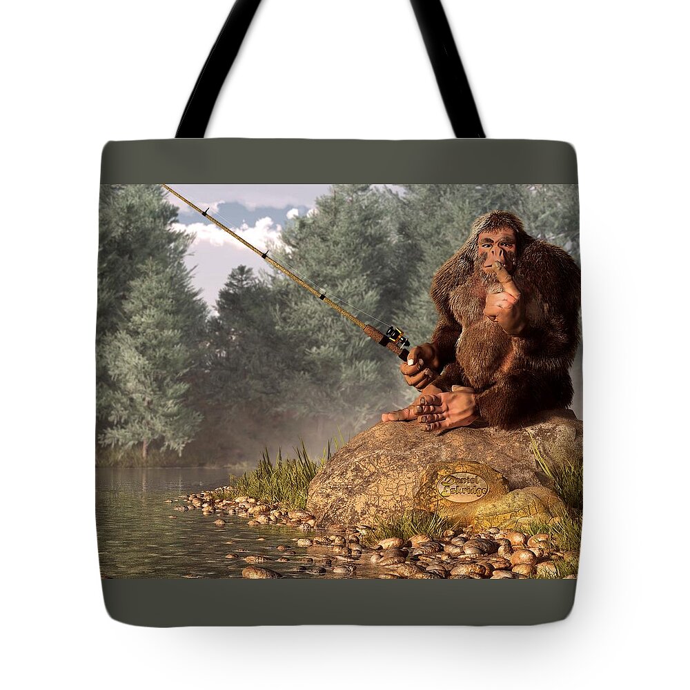 Sasquatch Goes Fishing Tote Bag