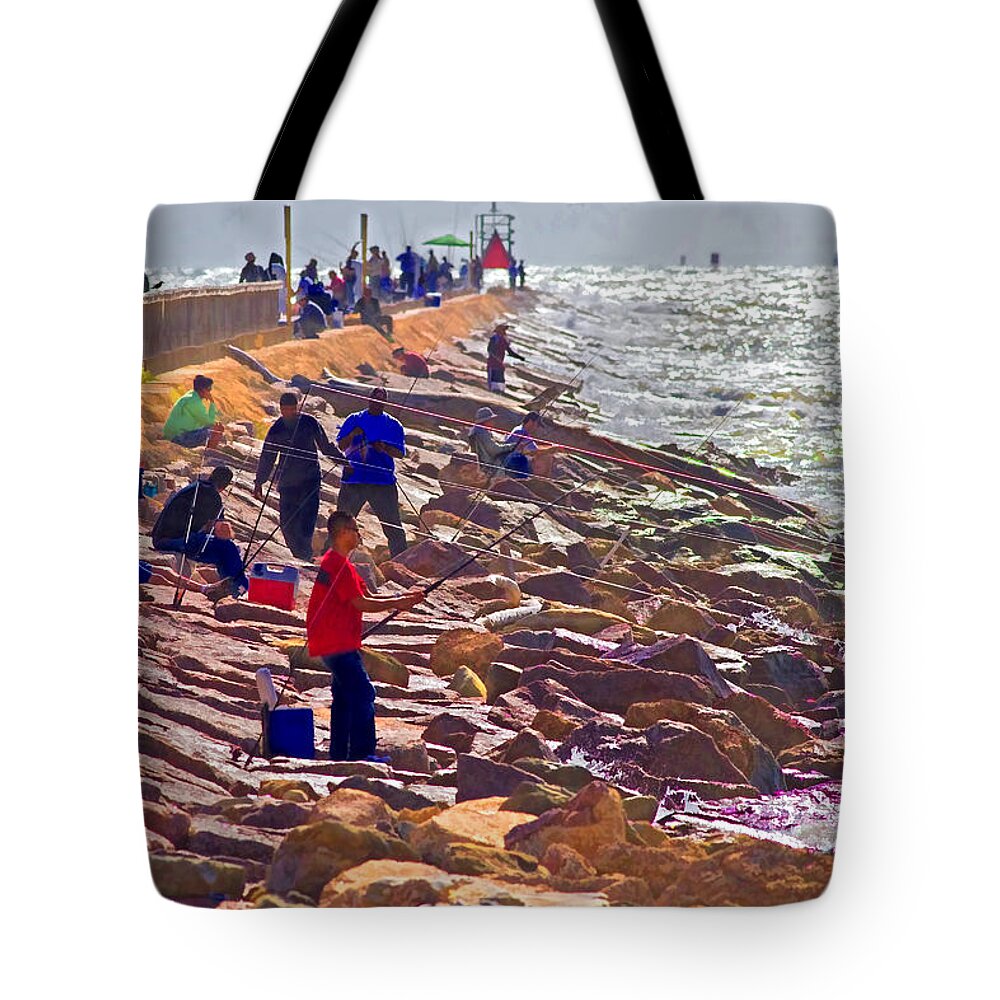 Morning Tote Bag featuring the photograph Saturday Morning on the Surfside Jetty by Gary Holmes