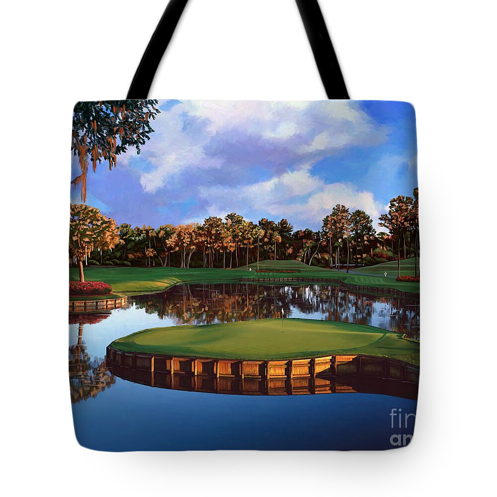 Sawgrass 17th Hole Tote Bag featuring the painting Sawgrass 17th Hole by Tim Gilliland