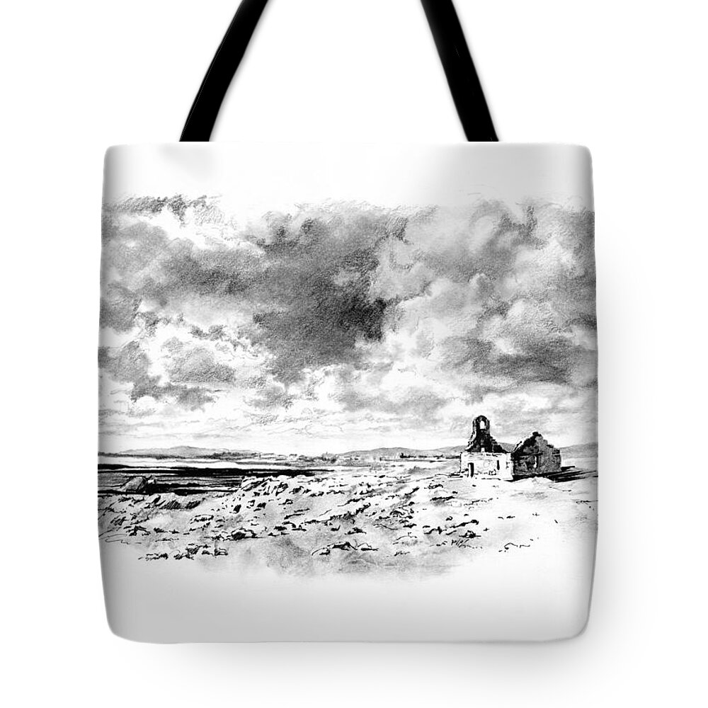 Langness Tote Bag featuring the drawing Bleak Chapel by Paul Davenport
