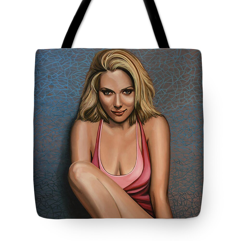 Scarlett Johansson Tote Bag featuring the painting Scarlett Johansson by Paul Meijering