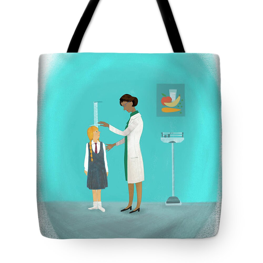 40-44 Years Tote Bag featuring the photograph Schoolgirl Having Development Check by Ikon Ikon Images