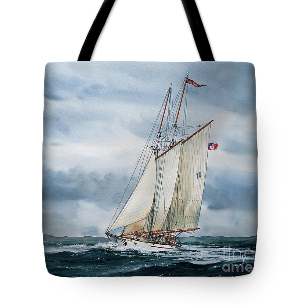 Tall Ship Print Tote Bag featuring the painting Schooner Adventuress by James Williamson