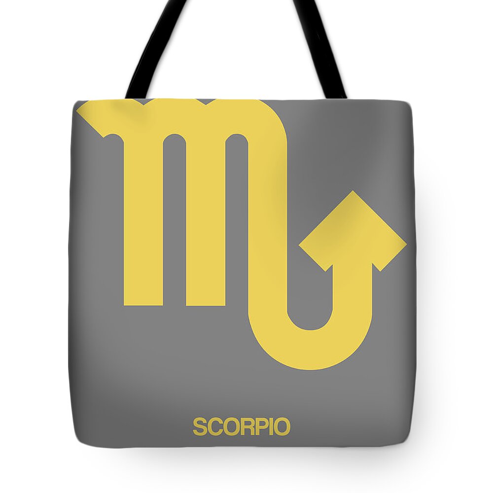 Scorpio Tote Bag featuring the digital art Scorpio Zodiac Sign Yellow on Grey by Naxart Studio