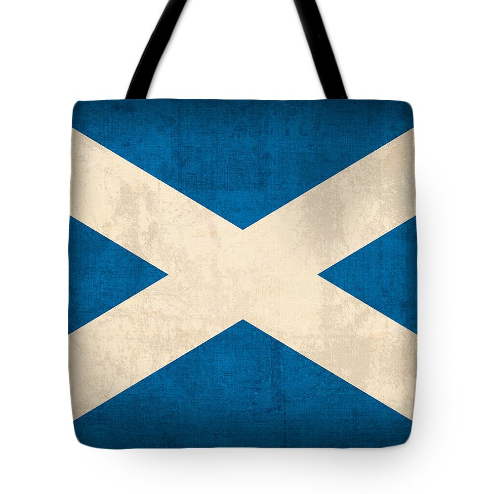 Scotland Flag Vintage Distressed Finish Tote Bag featuring the mixed media Scotland Flag Vintage Distressed Finish by Design Turnpike