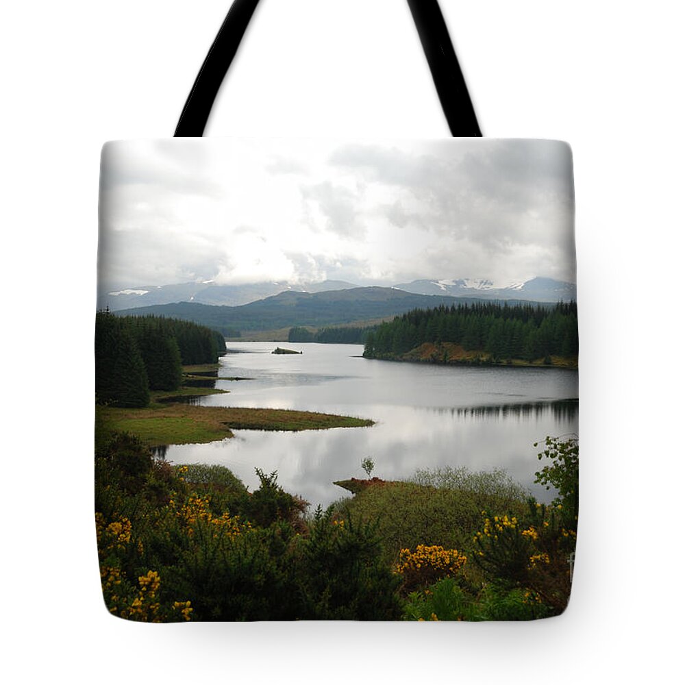 Loch Scotland Scottish Wild Heather Landscape Tote Bag featuring the photograph Scottish Loch by Richard Gibb