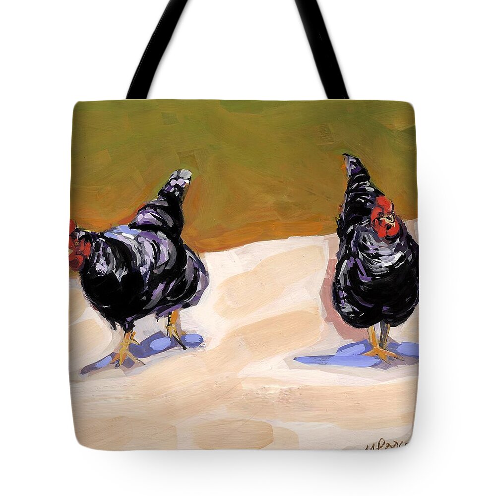 Chickens Tote Bag featuring the painting Scratch by Molly Poole