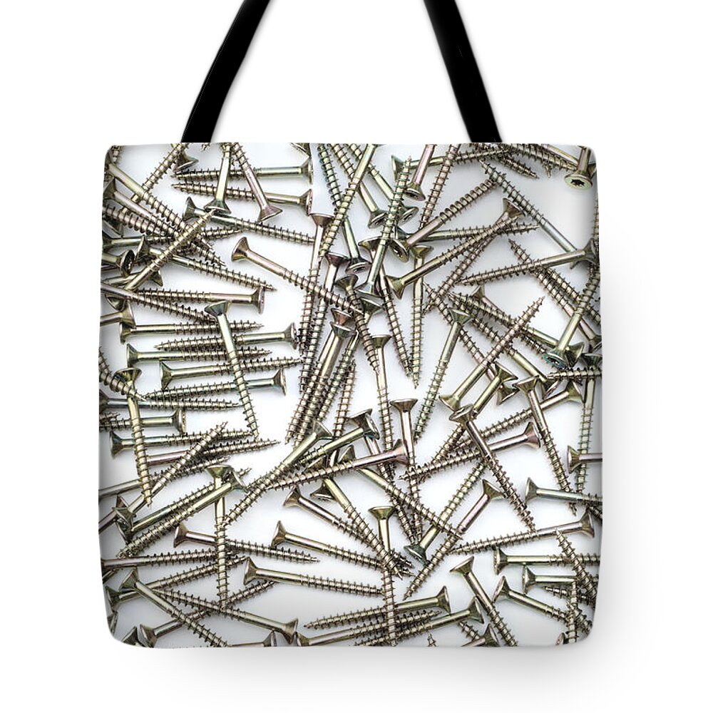Drill Tote Bag featuring the photograph Screws by Chevy Fleet
