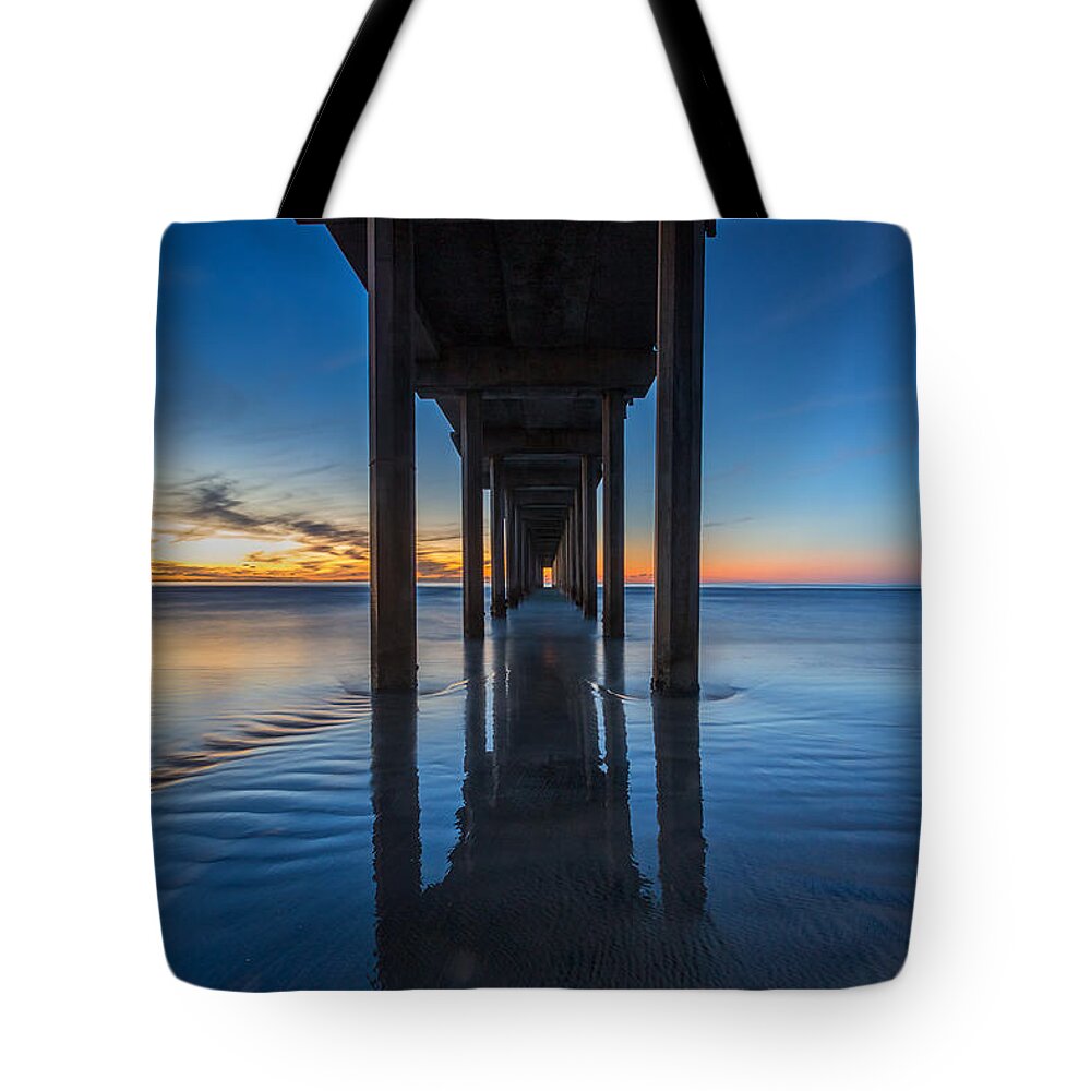 Architecture Tote Bag featuring the photograph Scripps Pier Blue Hour by Peter Tellone