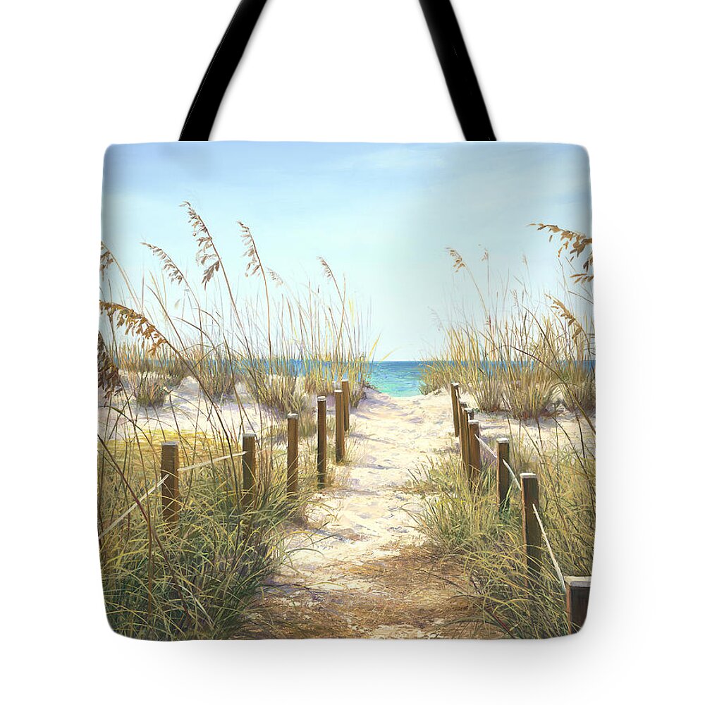 Beaches Tote Bag featuring the painting Sea Oat Path by Laurie Snow Hein