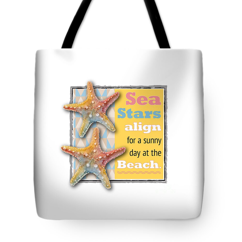 Sea Stars Tote Bag featuring the painting Sea Stars align for a sunny day at the Beach. by Amy Kirkpatrick