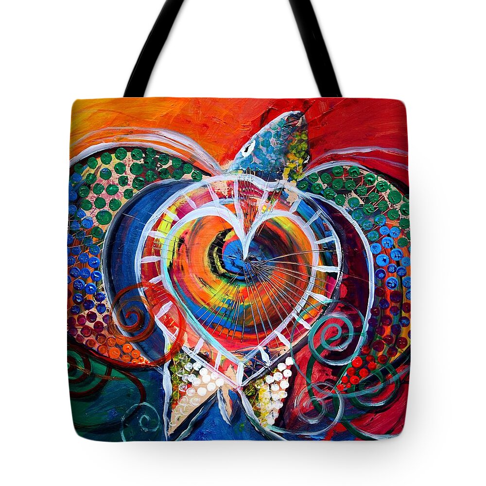 Sea Turtle Tote Bag featuring the painting Sea Turtle Calm Complicated Love by J Vincent Scarpace